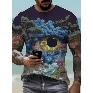 New 3D Summer Geometric Giant Pupil Art Abstract Pattern Short-Sleeve Digital Print Design T-Shirt, Trendy Men's Casual Fashion Top