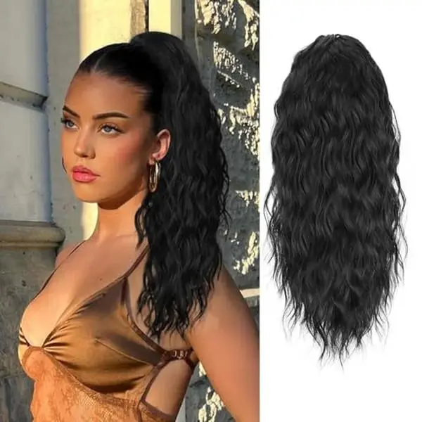 AISI HAIR 18" Ponytail Extension Curly Pony Tail Clip in Claw Ponytail - Claw Ponytail Fluffy Natural Looking Synthetic Hairpiece for Women Hairextensions Wave Wig