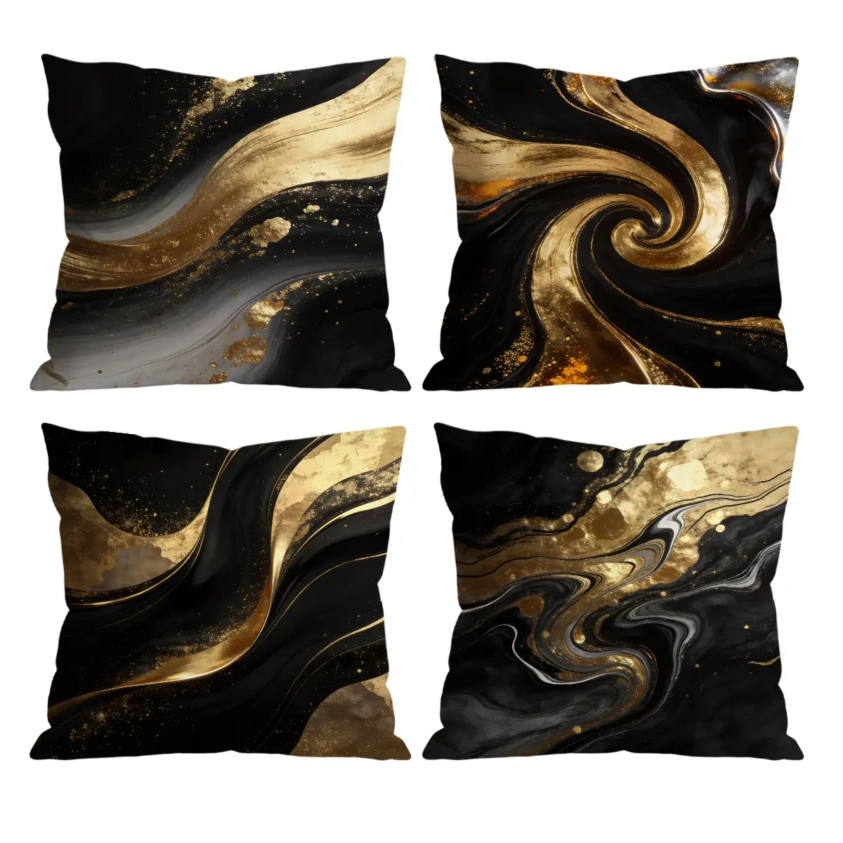 Black & Gold Marble Throw Pillow Covers Set of 4 | Abstract Swirl Ink Art Decor for Room Bedroom Chair Car Sofa Couch Bedroom Decorative Accessories 0305YJ