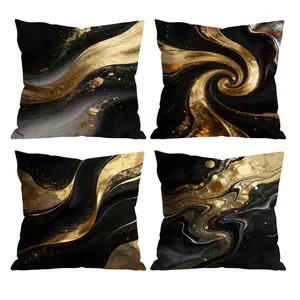 Black & Gold Marble Throw Pillow Covers Set of 4 | Abstract Swirl Ink Art Decor for Room Bedroom Chair Car Sofa Couch 0305YJ