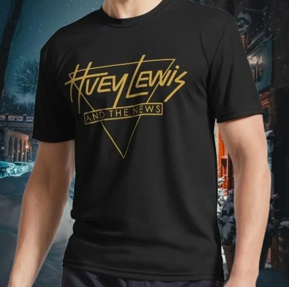 Men's Huey Lewis Logo Casual Classic Fitted Short-Sleeve Tops, Unisex T-Shirt Available in S to 5XL, Style DV7
