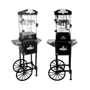 Popcorn Machine with Cart ,Wheels & 10 Oz Kettle Popcorn Maker Measuring 3 plastic spoon Home Theater Popcorn Machine-Black