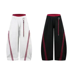 Women's Elastic High-Waist Striped Wide-Leg Sports Joggers - DEAT Style Loose Skin-Friendly Trousers, 2026 Winter Trendy Daily Streetwear, Sports & Outdoor Apparel (Monaco Club Flag Print Hoodie Note: Main Item is Joggers)