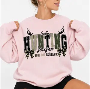 Hello Hunting Season Goodbye Husband Women's Pullover Sweatshirts, Camo Coquette Bow Shirt, Hunting Camo Outdoor Apparel, Girls Camo Bow Tee Gifts