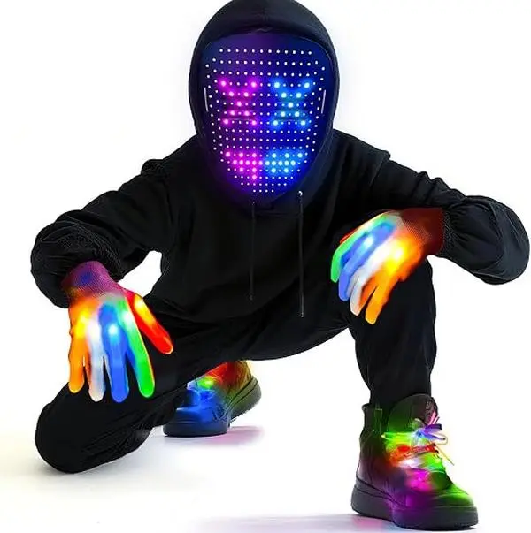 3 Set Halloween Gesture Sensing LED Mask Glow Skeleton Gloves & Shoelaces Set,  Light up Halloween Costumes, Cool Stuff, Gifts for Teens, Gift Ideas for Birthday Christmas New Year's Eve