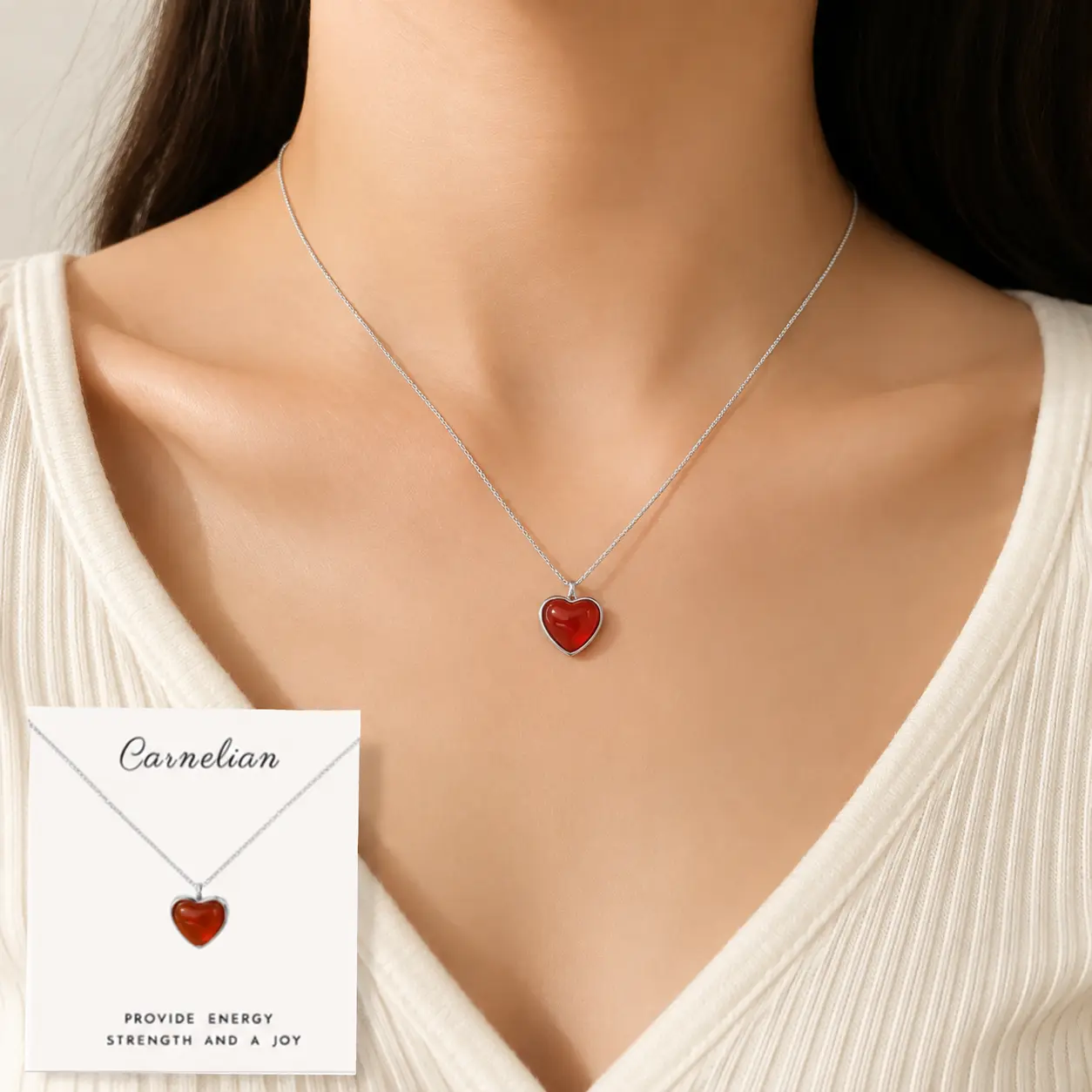 Smilebelle Women's Heart Pendant Necklace (Stainless Steel with Gold/Silver-Tone Chain) – Available in Three Gemstone Options (Carnelian, Moonstone, Obsidian) – Ideal Anniversary Gift for Her, or Christmas Gift for Mom and Girlfriend