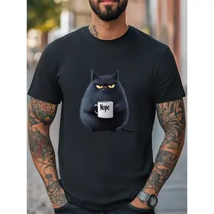 Fat Black Cats "Nope" Cartoon Graphic Unisex T-Shirt Women Men Casual Tee