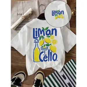 Women’s Lemon Limoncello Print Crew Neck T-Shirt, Spring/Summer Tee, Stylish Women’s Casual Top, Suitable for Everyday Wear GARMENTARY