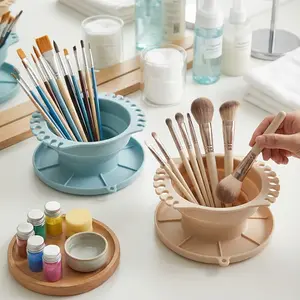 Makeup Brush Cleaner with Palette, Silicone Foldable 3-In-1 Multi-Functional Washing Bowl, Essential Tool for Artists