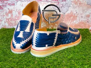 Men’s 2 tone Natural Blue Leather Mexican Slip on Shoe - Huarache Mexicano | Sahuayo Michoacán