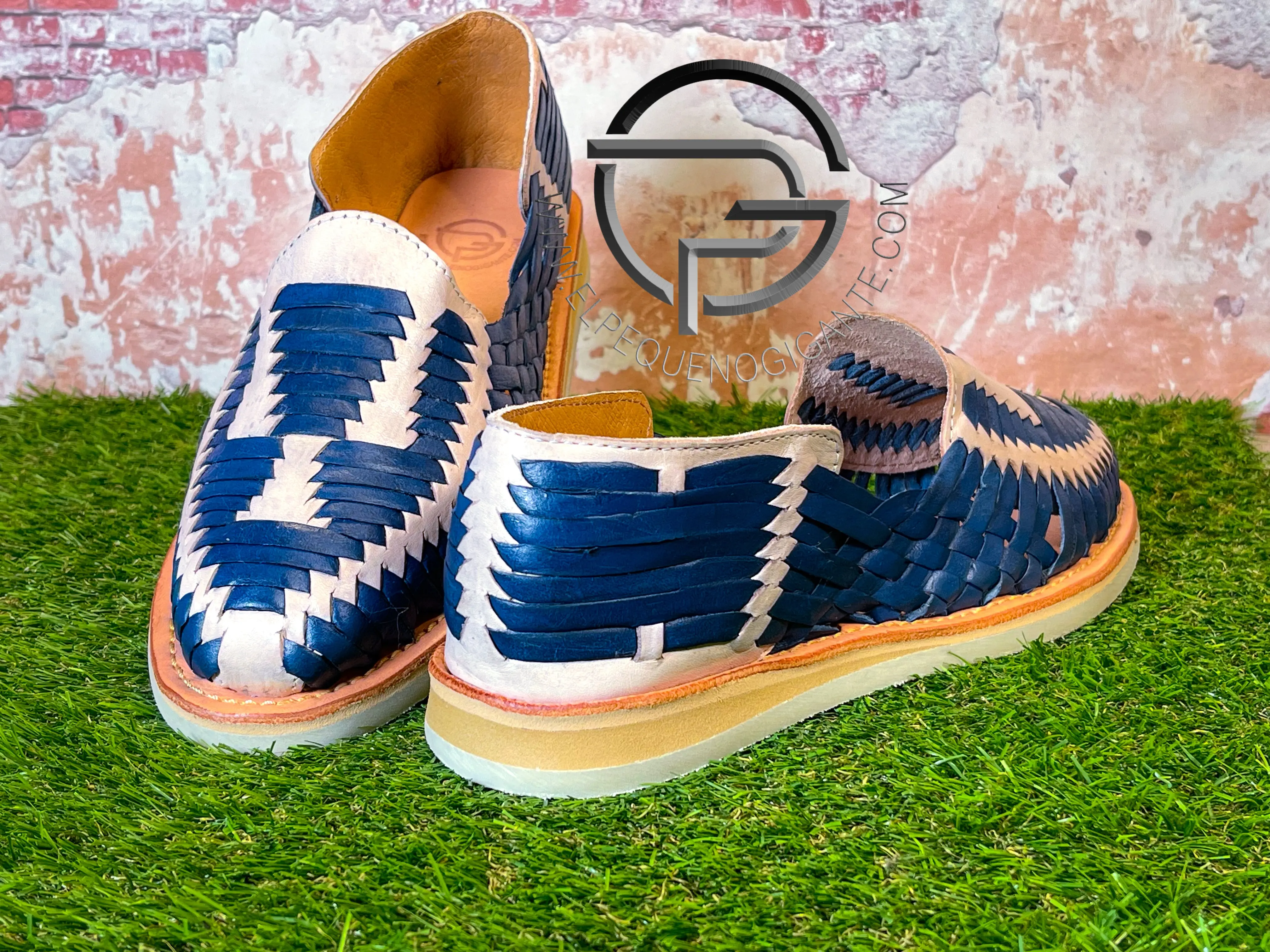 Men’s 2 tone Natural Blue Leather Mexican Slip on Shoe - Huarache Mexicano | Sahuayo Michoacán