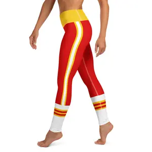 Kansas City Inspired High Waste Women's Football Leggings Perfect for Kansas City Fans Red Yellow Striped Design