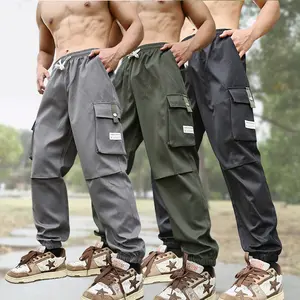 3-Pack Men's Casual Cargo Joggers, Multi-Pocket Elastic Waist Tactical Pants Polyester Classic