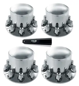 Torque Hubcap Wheel Cover Kit 4 Pack Rear Standart 33mm Screw-on ABS Chrome Plastic for Semi Truck with Remover Tool (Universal Fit) (TR584-TWC)