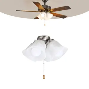 VEVOR Ceiling Fan Light Kit, Four-Light 3000K 750lm Fan Light Kit with Pull Chain, Replacement Light Fixture for Living Room, Bedroom, Home Decor, Cloud White Glass Shade Brushed Nickel, Floral Shape