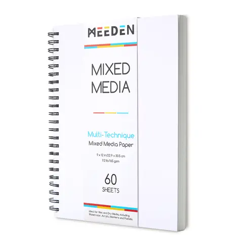 MEEDEN Mixed Media Art Paper Pad - 9"x12", 112lb/165gsm Spiral-Bound, 60 Sheets Blank Cover, 30% Bamboo Cotton Waterproof Coated, Acrylic Paint & Watercolor Compatible, for Wet-Dry Media Artwork Sketchbook,techvibes