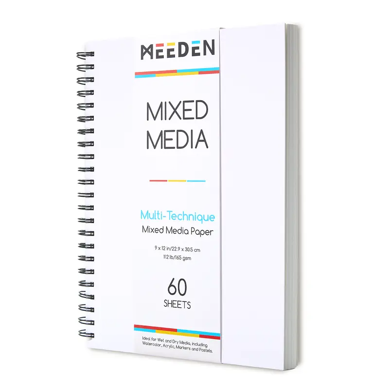 MEEDEN Mixed Media Art Paper Pad - 9"x12", 112lb/165gsm Spiral-Bound, 60 Sheets Blank Cover, 30% Bamboo Cotton Waterproof Coated, Acrylic Paint & Watercolor Compatible, for Wet-Dry Media Artwork Sketchbook,techvibes