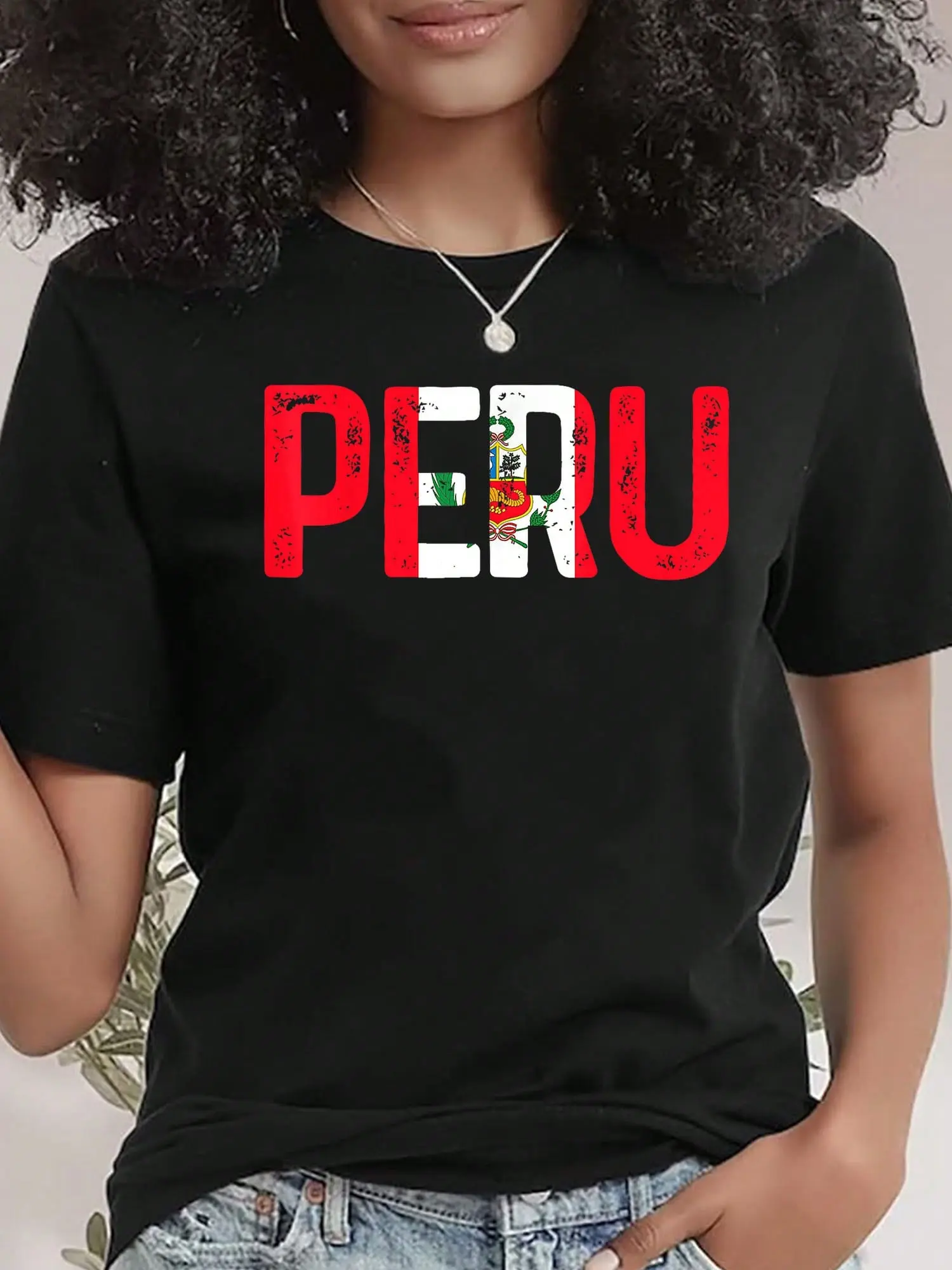 Vintage Peru Flag Peru Flag Pride Fun Graphic Print Peru Gift Casual Cotton T-shirt