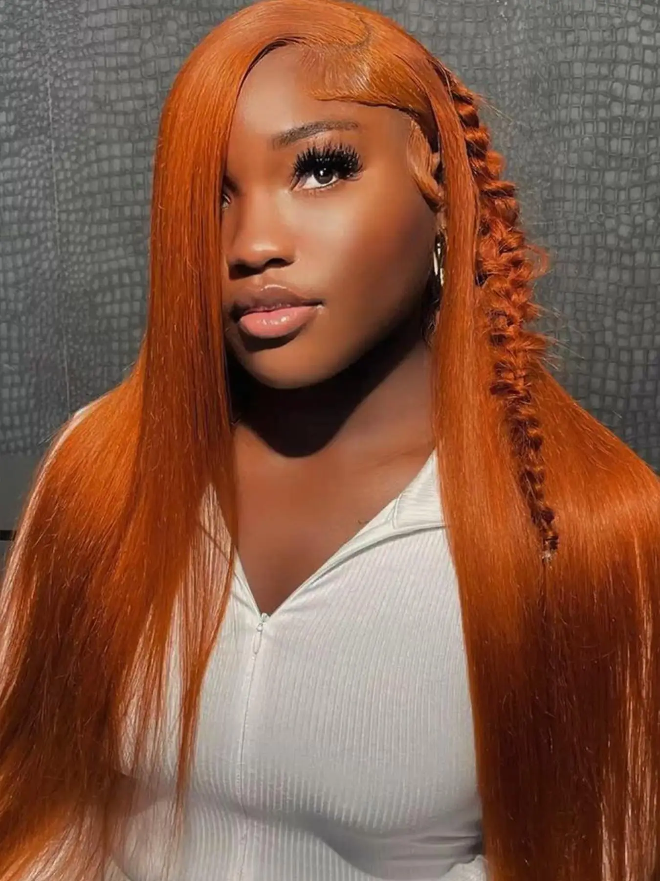 Long Straight Copper Red Heat Resistant Fiber Wig 13x4 Ginger Orange Synthetic Lace Front Wig Pre Plucked Hairline, Glueless, Fashion Wig for All Genders and Ethnicities Lace Frontal Wigs