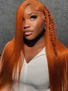 Long Straight Copper Red Heat Resistant Fiber Wig 13x4 Ginger Orange Synthetic Lace Front Wig Pre Plucked Hairline, Glueless, Fashion Wig for All Genders and Ethnicities Lace Frontal Wigs