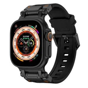 Sports Rubber Band for Apple Watch Ultra 2 49mm 44 45mm 46mm, Silicone Stainless Steel Strap for iWatch Series 10 9 8 7 6 5 Se 4, Wearable, Smart Watch Straps