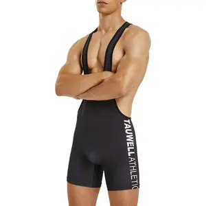 AGS Men's Wrestling Singlets Athletic Supporters Slim Fit Sport Bodysuit Sleeveless Active Wrestling Leotard Jumpsuits