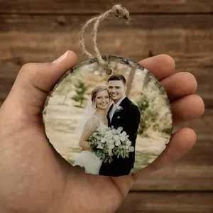 First Christmas Married Ornament from Photo Personalized Wood Portrait Newlywed Christmas Gift Custom Printed Picture on Basswood Keepsake with Rustic Look