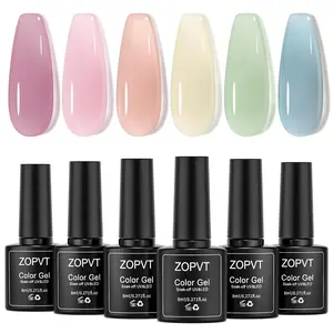 6 Color Jelly Nail Gel Set, Transparent Blue, Nude, 8ML, LED/UV Cured, Removable, Smooth Texture, Perfect for Home & Salon, Polish, Gel Nails