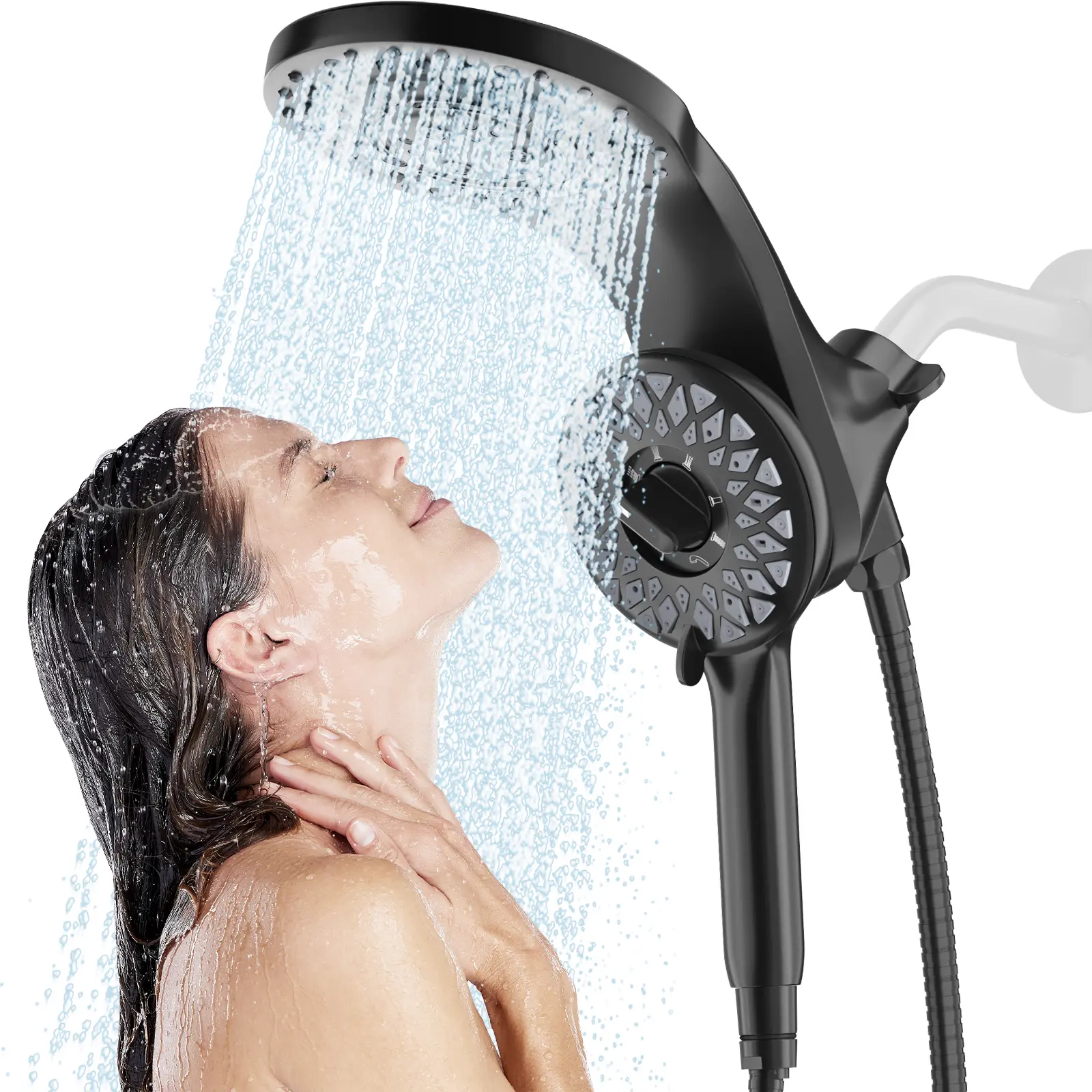 Magnetix Large Rainfall Shower Head with Handheld Combo - 8 Spray Modes High-Pressure Double Shower Head, Plastic Adjustable Handheld, 71'' Hose for Family Use, Adjustable Handheld Showers