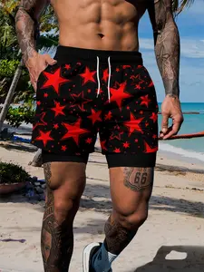 Men's 2-In-1 Dual-Layer Gym Shorts, Sport Shorts, Athletic Casual Shorts, Vintage Print Casual Pants, Anti-See-Through Quick-Dry Breathable Summer Pants, Digital Print Design