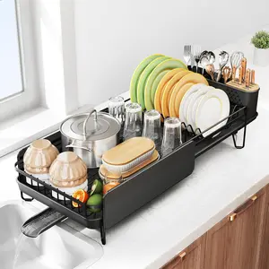 SNTD Dish Drying Rack - Large Dish Racks for Kitchen Counter, Expandable Dish Drainers with Cutlery Holder Stainless Steel Rustproof