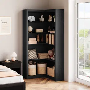 Corner Bookshelf, 71.8'' Tiers Corner Bookcases with Baffles 5 Tier Shelf Storage Rack for Living Room Home Office, White, Black, Brown, Wood Color