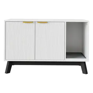 Garvee Modern Hidden Cat Litter Box Enclosure – 39" Litter Box Furniture with Mat, Ventilated Holes, Side Table for Living Room – Indoor Cat House –White