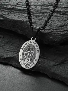 St. Michael The Archangel Pendant Necklace for Men, Stainless Steel Jewelry for Party, Daily Clothing Decor, Trendy All-match & Exquisite Jewelry for Birthday Gift