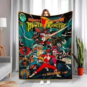 1pc Mighty Morphin Power Rangers Flannel Blanket - Red Ranger, Black Samurai Graphic - Soft Warm Throw for Bed, Couch, Dorm Decor - Nostalgic 90s TV Show Gift for Fans - Machine Washable All-Season Use  Skin-friendly, Lightweight and Soft