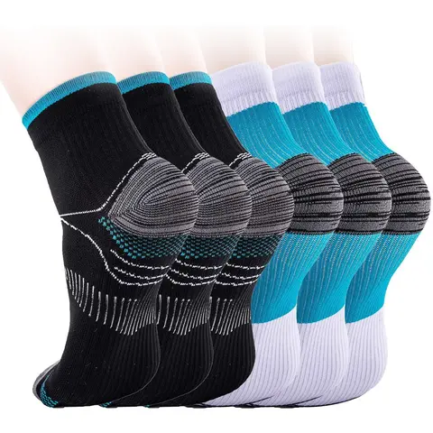 Unisex Premium Nylon Cushioned Lightweight Compression Sports Socks Set (2/4/6 Pairs) - Adults’ Ankle Support, Lymphedema Care, Achilles Tendon Aid, Plantar Fasciitis Relief, Cycling Use, All-Season Reusable Athletic Socks