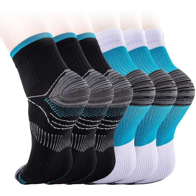 Unisex Premium Nylon Cushioned Lightweight Compression Sports Socks Set (2/4/6 Pairs) - Adults’ Ankle Support, Lymphedema Care, Achilles Tendon Aid, Plantar Fasciitis Relief, Cycling Use, All-Season Reusable Athletic Socks