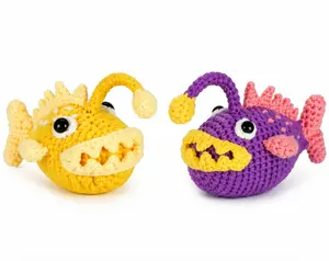 TIKA Beginner Crochet Kit 2-Pack Anglerfish with Step-by-Step Video Tutorials, DIY Amigurumi Animal Crochet Set