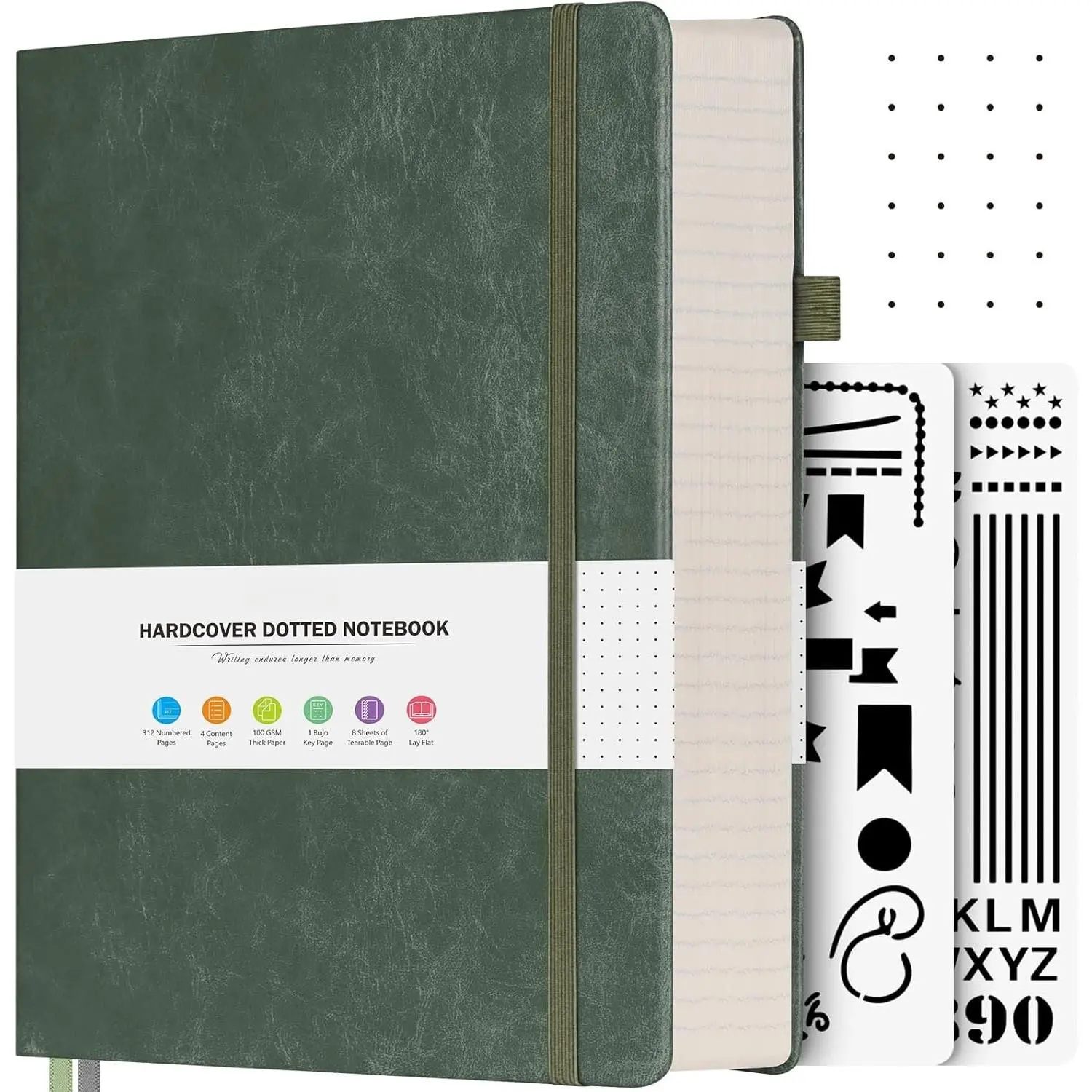 Dotted Journal Notebook, 312 Numbered Pages Large B5 Hardcover Leather Notebook, 100gsm No Bleed Paper Dot Grid Notebook with Index Pages, Dot Journal for Women Men, 7.6'' X 10'', Green