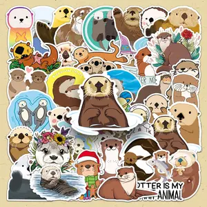 Cute Otter Pattern Sticker, 50pcs/set Self Adhesive Decorative Stickers, DIY Decals for Water Bottle, Laptop, Phone Case, Scrapbooking, Journal Making