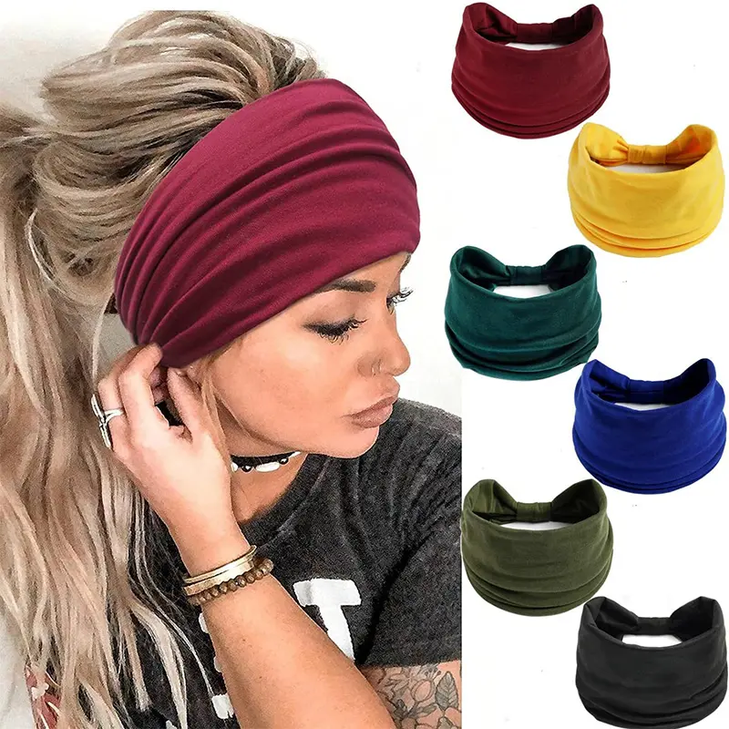Women's Wide Headbands Set of 6, Yoga Sports Fitness Running Headbands, Sweat Wicking Workout Headband, Large African Scarf, Bohemian Style, All Seasons
