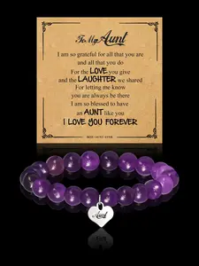 Aunt Bracelet, Stretch Beaded Bracelet with Heart Charm, Fashion Jewelry for Party, Daily Clothing Decor, Trendy All-match & Exquisite Jewelry for Birthday Gift, Jewelry Gifts