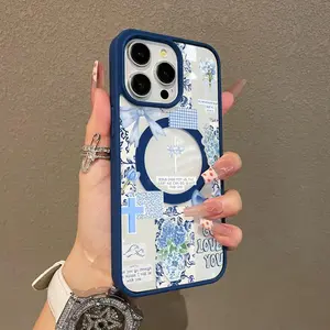 Adorable Magnetic Case Suitable for IPhone11/12/13/14/15/16/17/promax Christian Collage in Blue, Lightweight, Anti-Fall | Girly & Chic Style