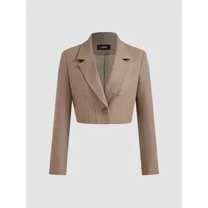 Cider [size 2-10] Collar Solid Button Crop Blazer