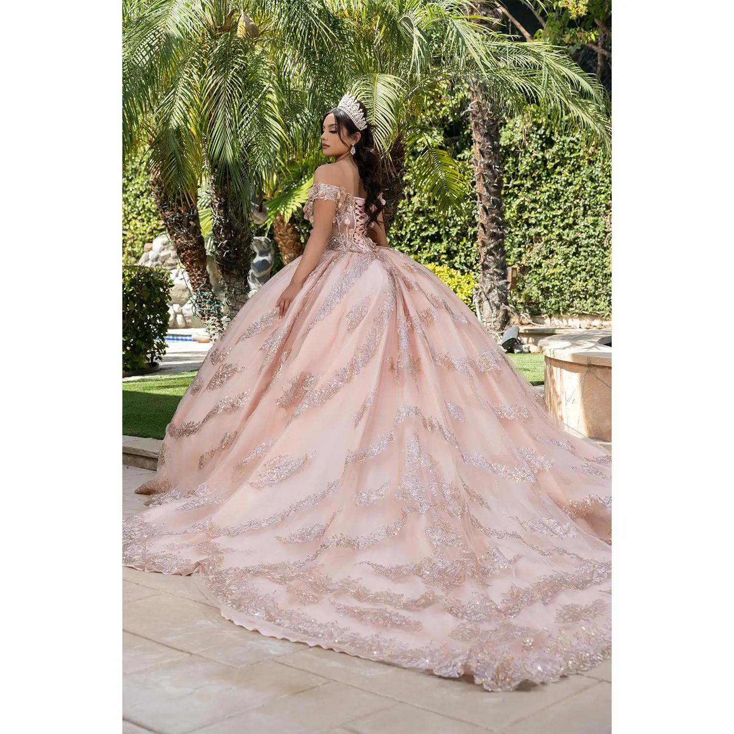 Off the Shoulder Quinceañera Ball Gown with Sequins 3D Floral Lace Sweet 16 Dress by Layla K LK285