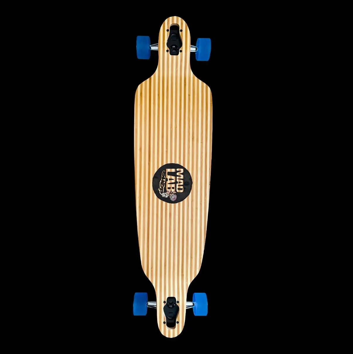 Complete Skateboard with Moose Double Drop Bamboo Deck, 39.75” X 9.75” Inches, Custom Design Artwork, Fully Assembled, 39.75 Inches, Designed For Riding And Display, Hand-Painted, Longboard, Moose Double Drop Longboard, One-Of-A-Kind Artwork