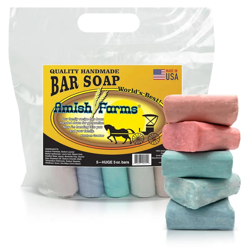 Original Recipe All Natural Amish soap bar- Made in USA, Handmade, Vegan Moisturizing for Sensitive Skin - Women & Mens Bar Soap or Mens Soap - Wildflower Scent 5 Oz Each (5 Bars) Colors Vary Body Care Body Wash