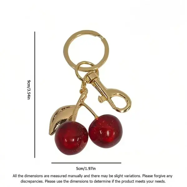 This is a small cherry keychain.Small cherry keychain bag decoration with golden and red sequins cherries. Suitable for handbags, gifts. Multi-functional and fun material.Christmas Gift