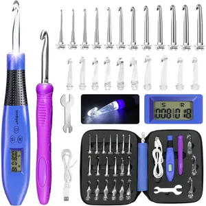 22 Size Crochet Hook Set with Light & Digital Counter,  for  Hands, 2.0-14.0 mm Interchangeable Hooks, Rechargeable and Beginner-Friendly