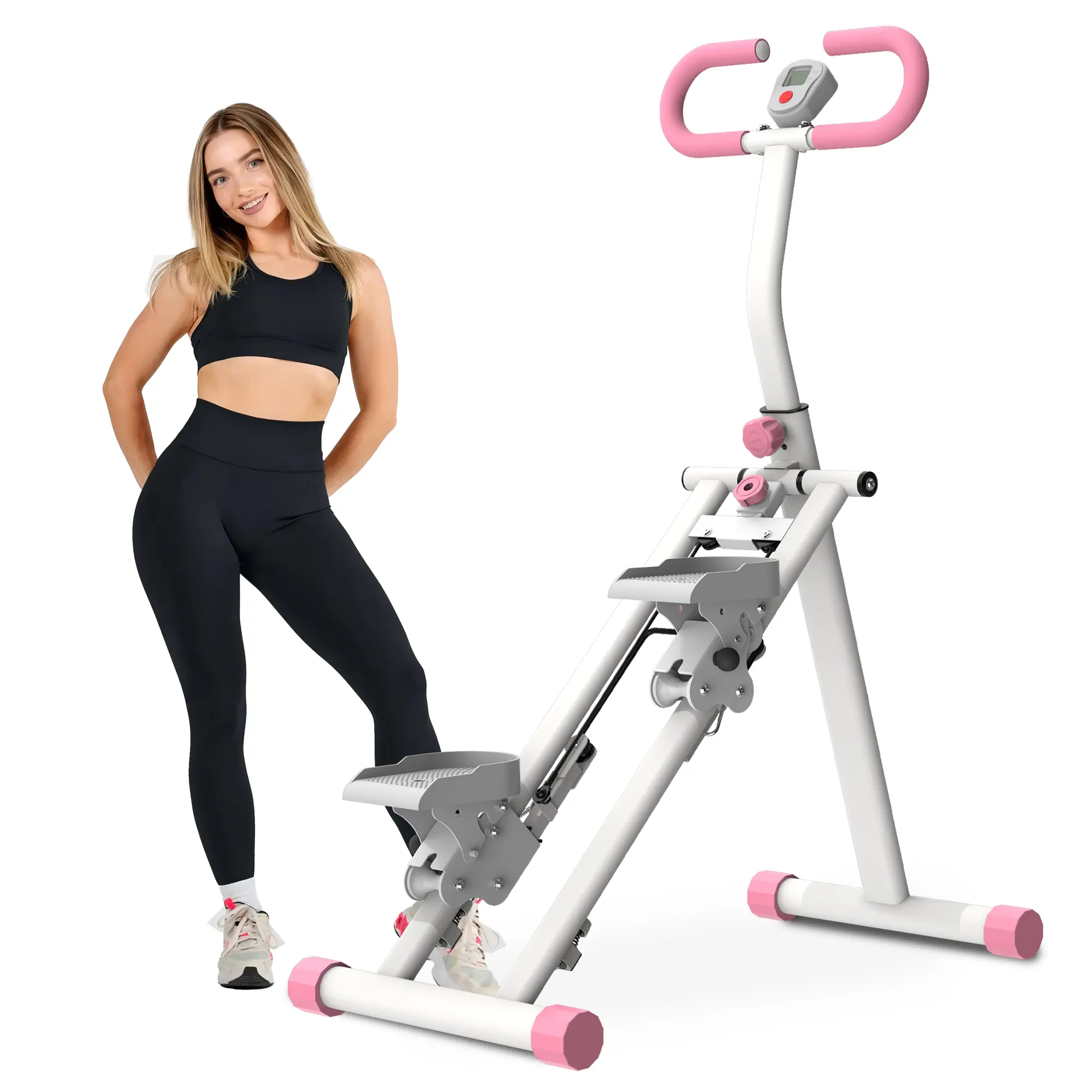 Vertical Climber Stair Stepper for Full-Body Workout with LCD Display Adjustable Handlebars and Pedals 330LBS Loading Capacity Compact Folding Cardio Exercise Climber with Adjustable Step Range